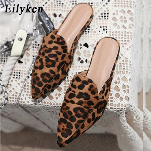 Leopard grain Eilyken/Новинка года; пикантные леопардовые Шлепанцы из флока; женская обувь на плоской подошве; Лоферы без застежки; шлепанцы без задника; Размеры 35-41 - Цвет: Leopard grain