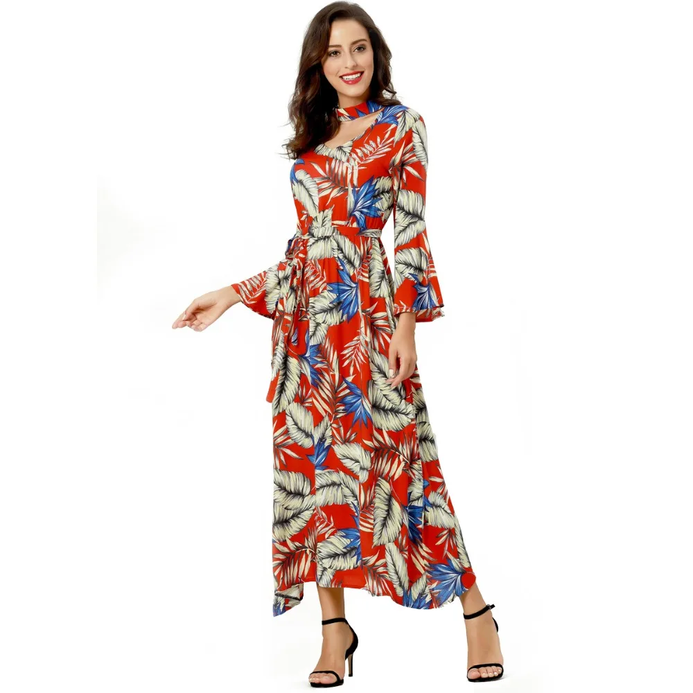 Исламская женская одежда с цветочным принтом мусульманских Абаи платья Дубай