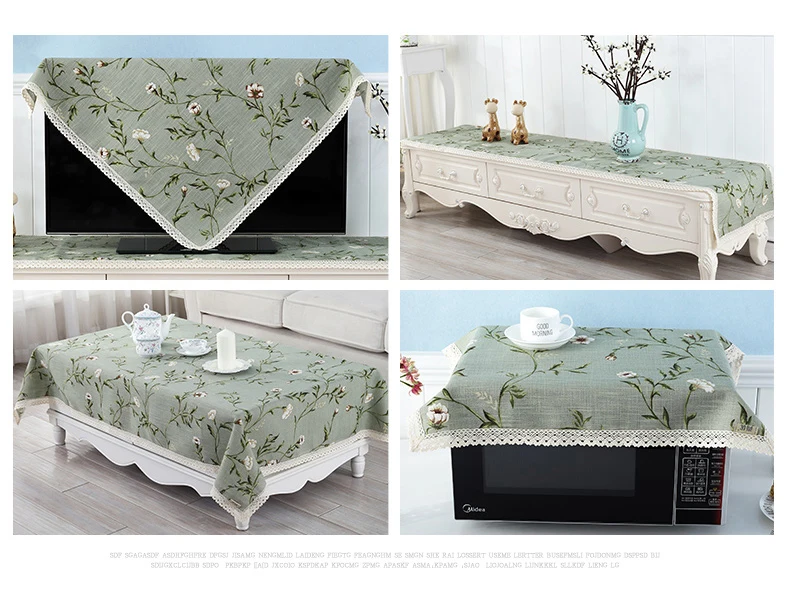 Зеленая льняная Цветочная Ткань Скатерть для обеденного сада Красивая