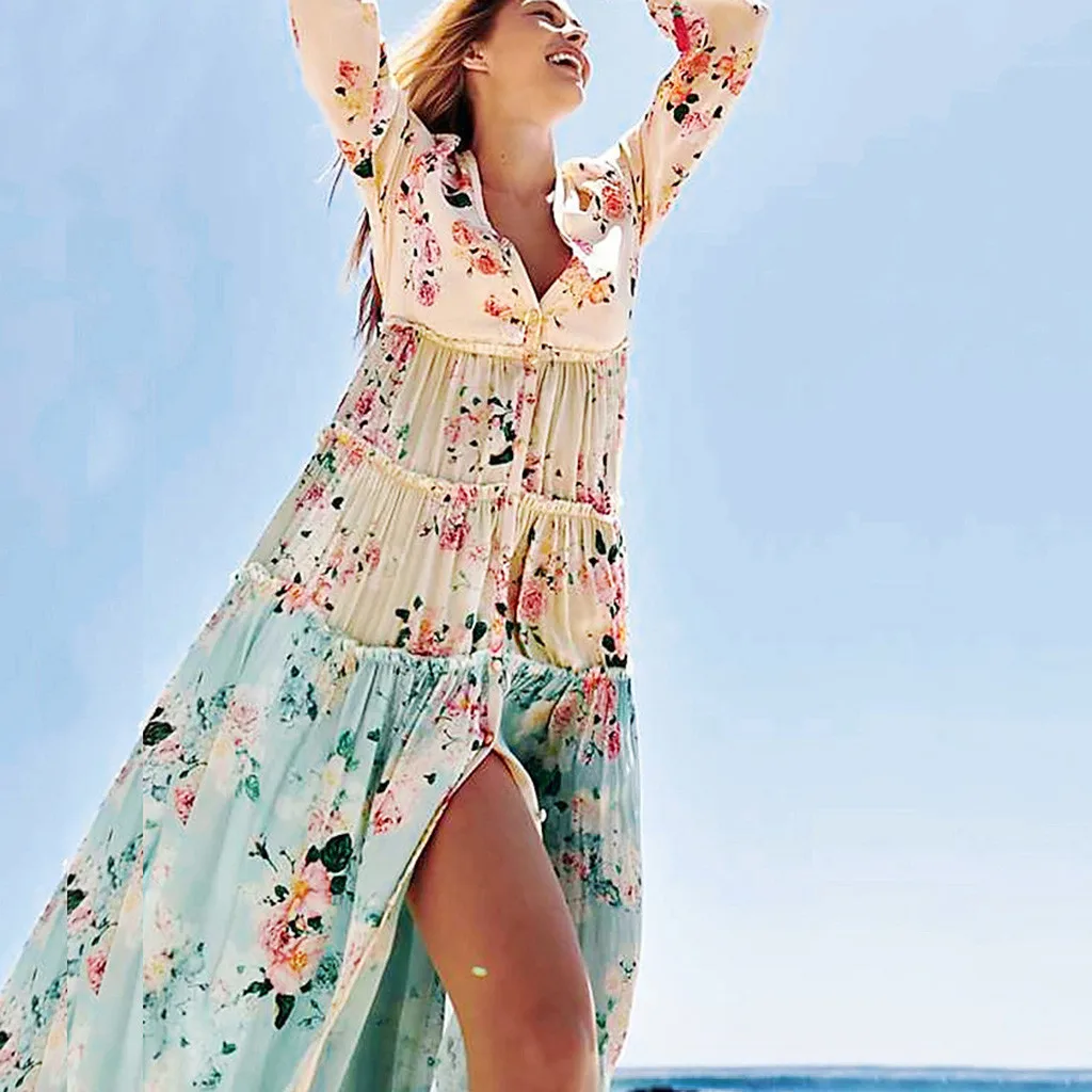 Новинка 2019 сексуальные модные женские весенне летние богемные длинные шифоновые