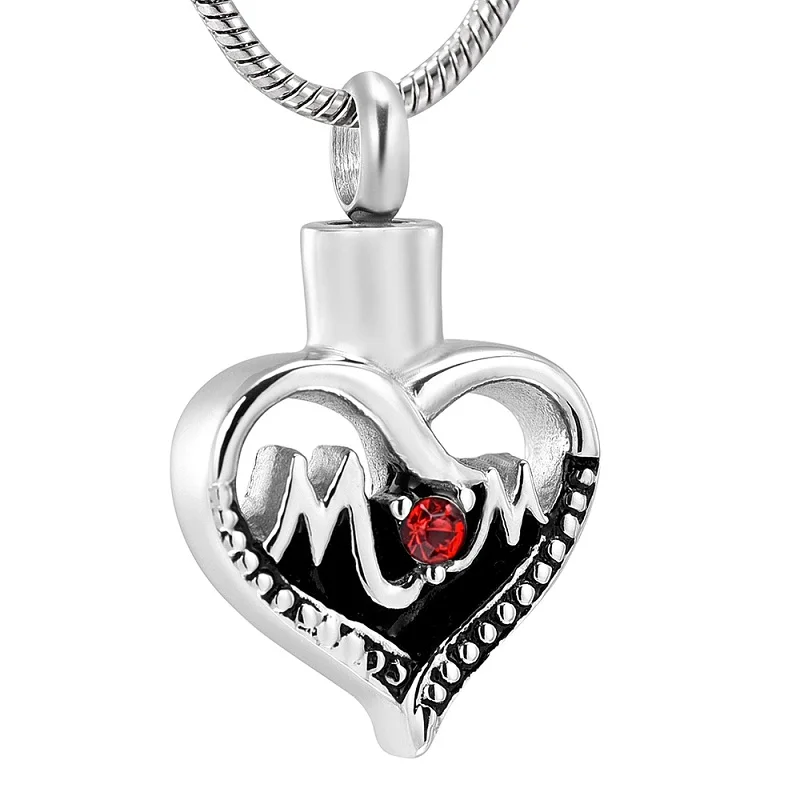

IJD12454 "Mom" with CZ Cremation Jewelry Pendant Urn Memorial Keepsake Cremation Necklace for ashes