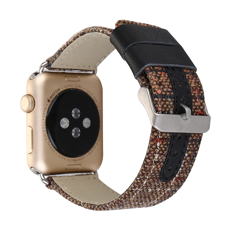 Ремешок для часов из льняной ткани и кожи 38 42 мм Apple Watch 1 2 3 iWatch|Ремешки часов| |