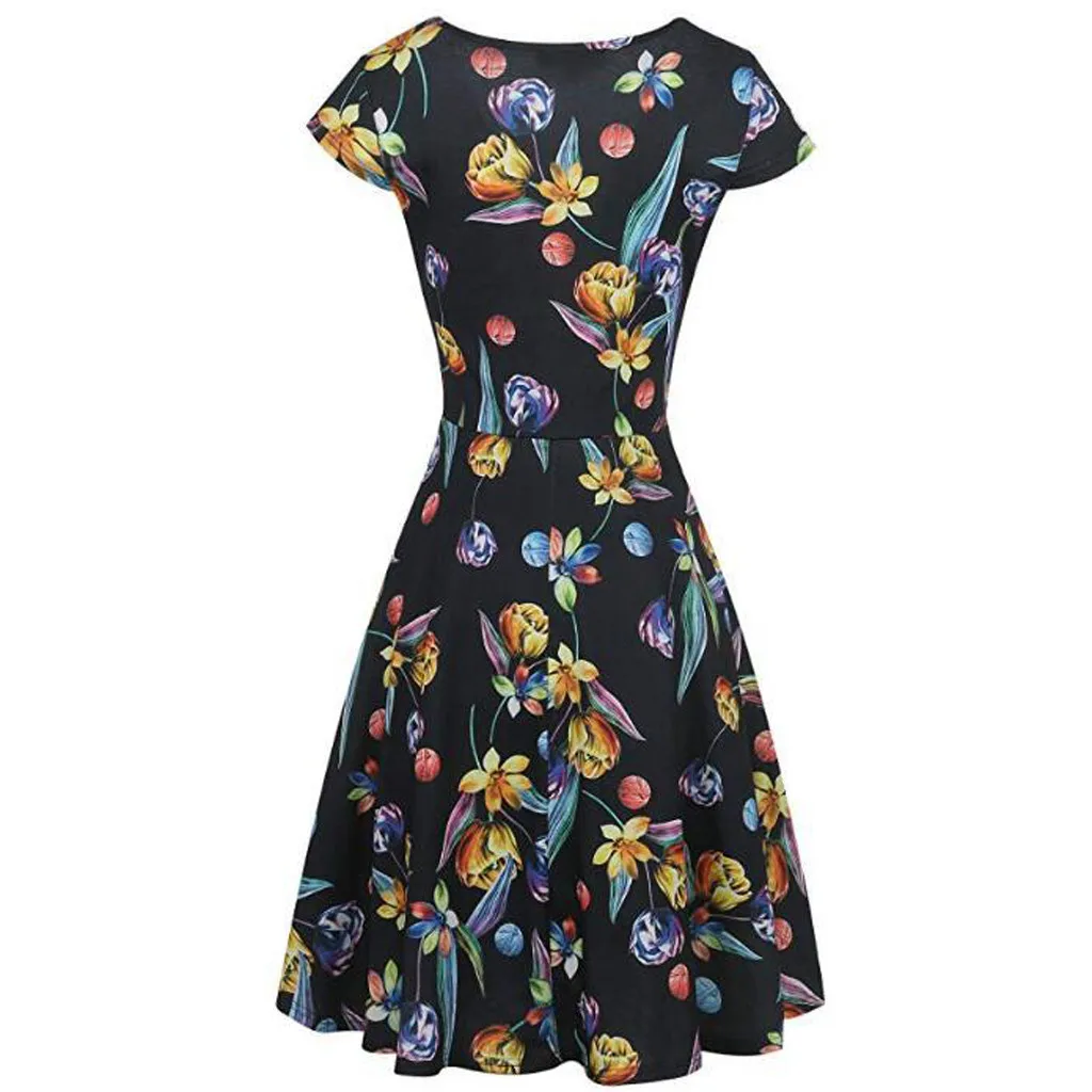 Женские вечерние платья с v-образным вырезом цветочным принтом повседневные