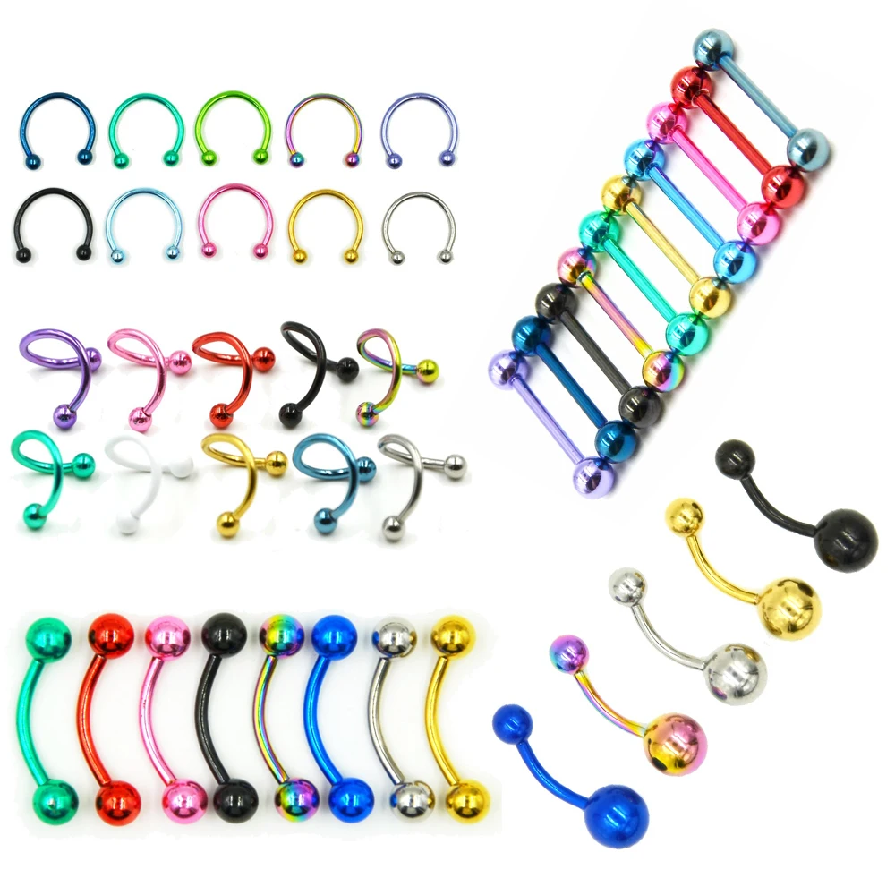 _ Набор анодированных колец для пупка|body jewelry|eyebrow barstongue barbell |