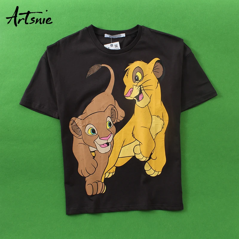 

Artsnie animal cartoon print women t shirt summer 2019 o neck streetwear casual tops tee femme knitted black gray t-shirts mujer