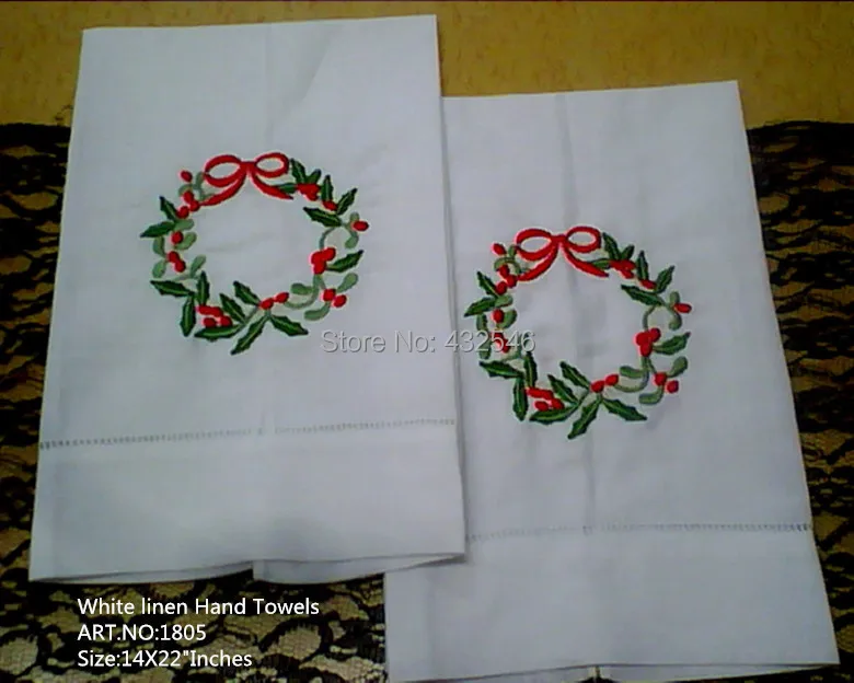 Pañuelos Unisex de moda, pañuelos florales bordados Vintage y navideños, de lino blanco, 14x22 pulgadas, 12 unids/lote