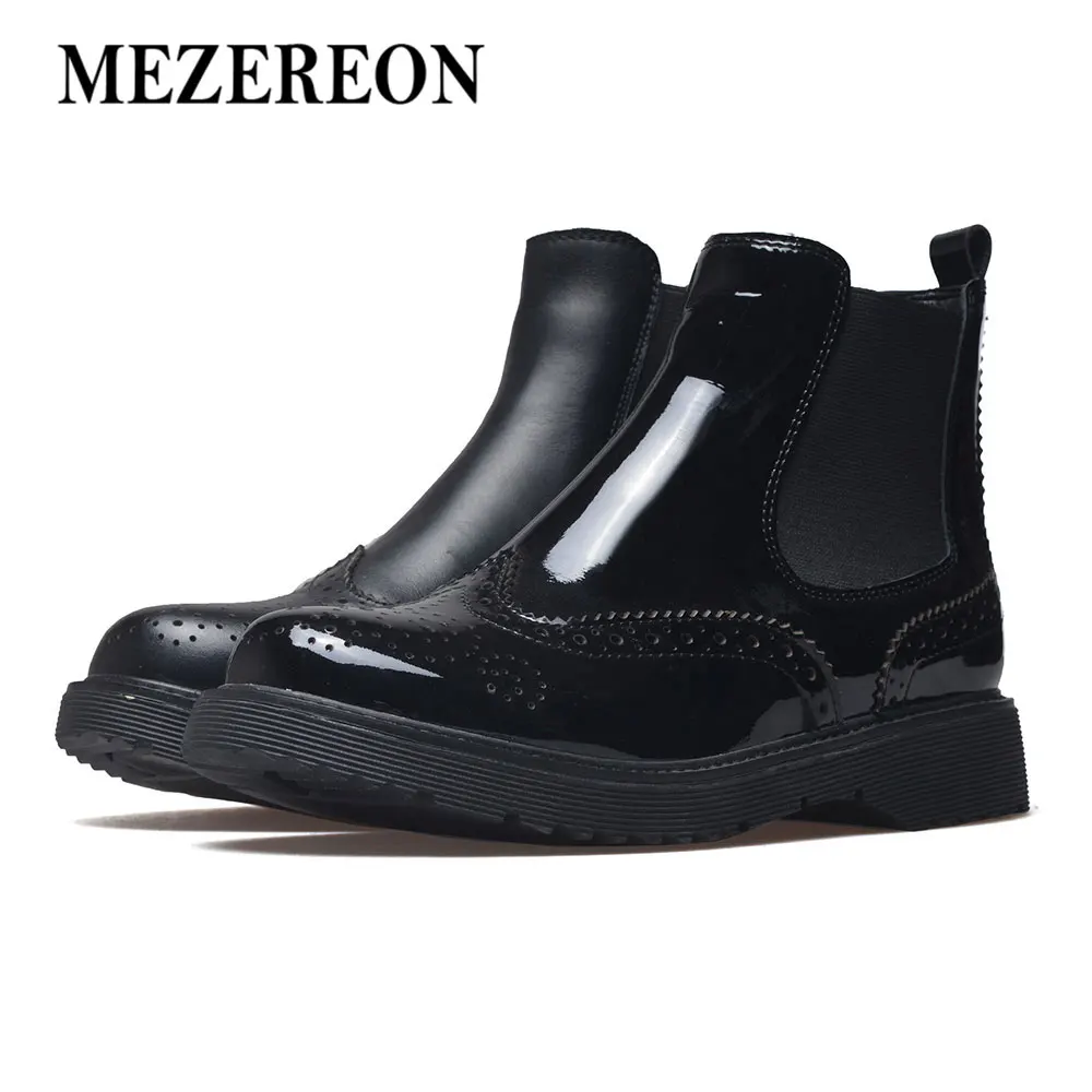 Фото MEZEREON/Женская обувь женские ботильоны из лакированной кожи с перфорацией типа