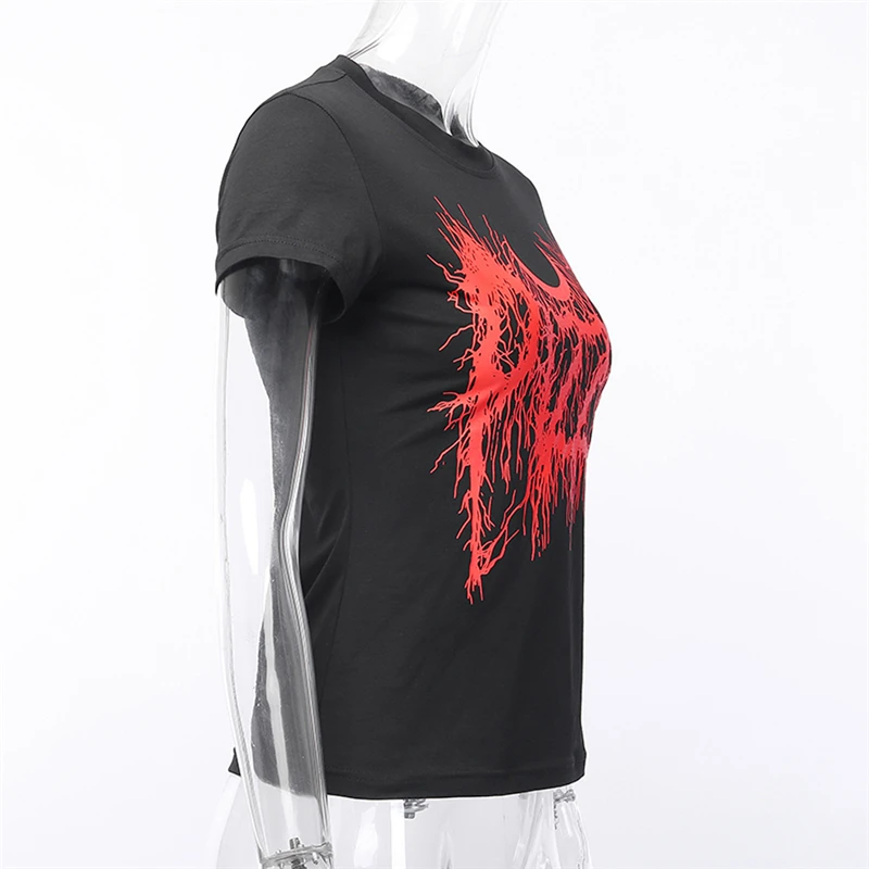 Модная женская футболка с коротким рукавом топы готические черные футболки