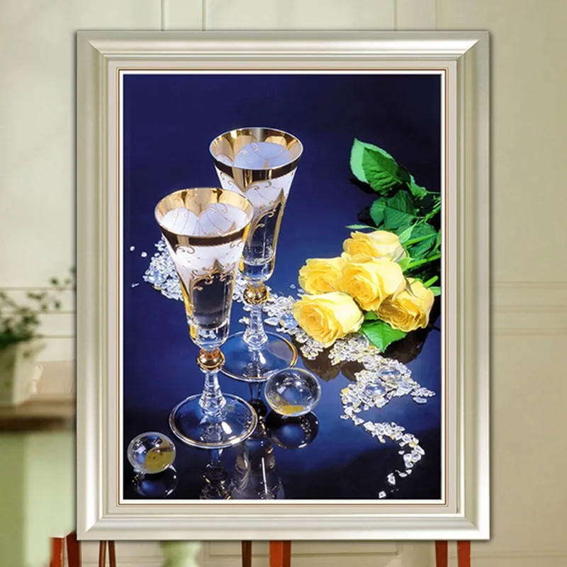 Хит 5D Алмазная мозаика Вышивка Роза вино очки алмазная живопись круглые алмазы