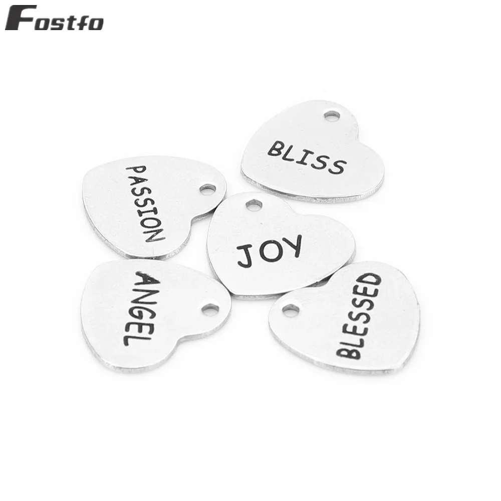 Fostfo 5 шт./лот кулон в форме сердца из нержавеющей стали DIY Очаровательная Лазерная