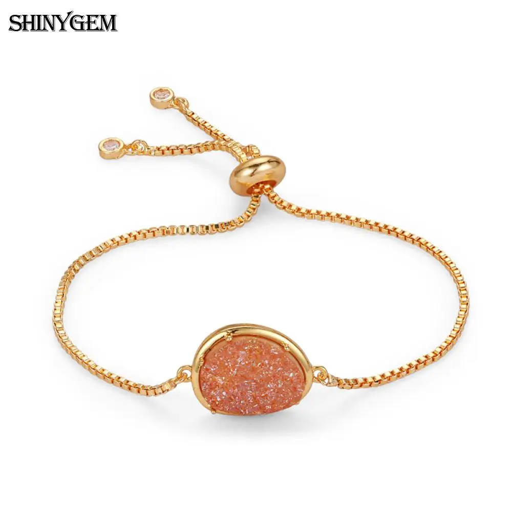 Champagne ShinyGem натуральный кристалл необработанные браслеты разноцветные капли воды друзы хрустальные Браслеты регулируемые браслеты из золотой цепи для женщин - Окраска металла: Champagne