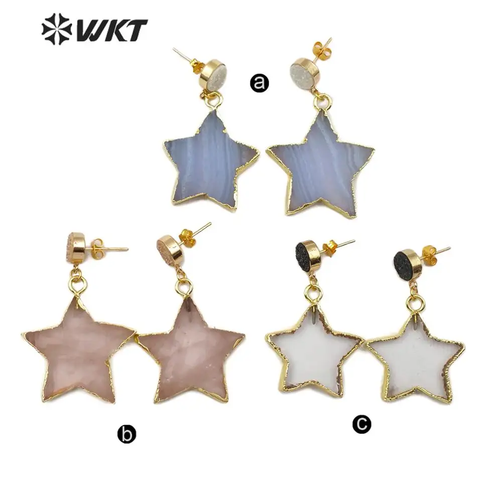 Розовая кварцевая серьги с белым кристаллом симпатичная подвеска в форме звезды