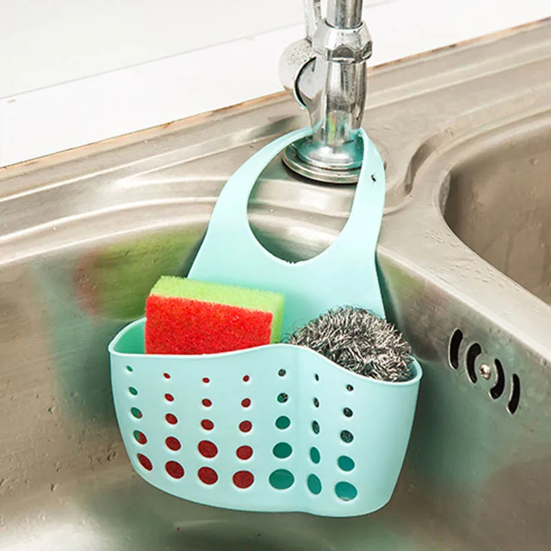 Creative Adjustable Snap kitchen Sponge Holder PVC Practical Draining Rack Hanging Drain Storage Shelf Sink Basket |