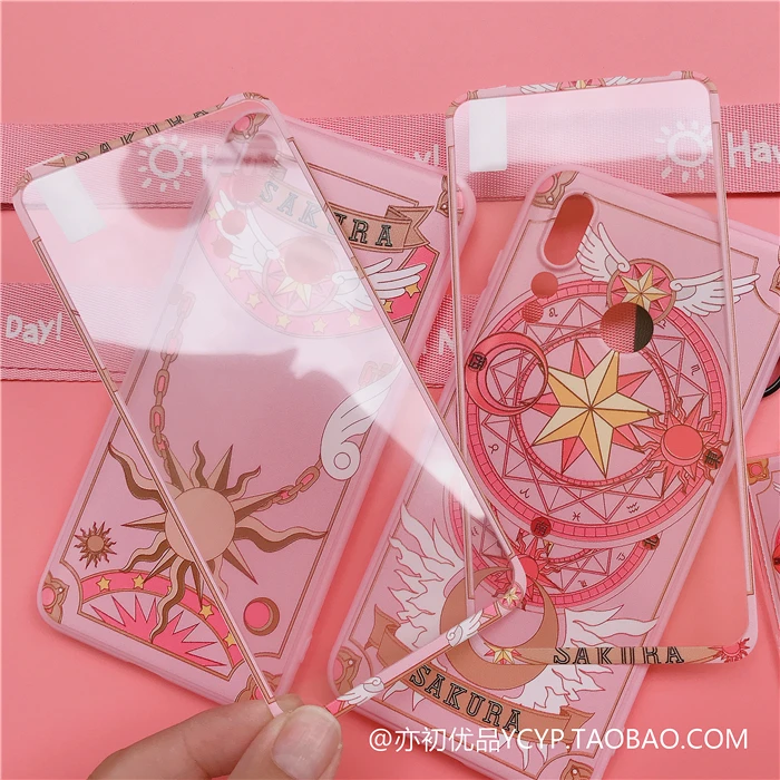 Nova 5 5i Cute Cardcaptor Sakura Case +Tempered Glass Screen film case for Huawei Nova4 / Nova4E 3 3E 2S with straps |