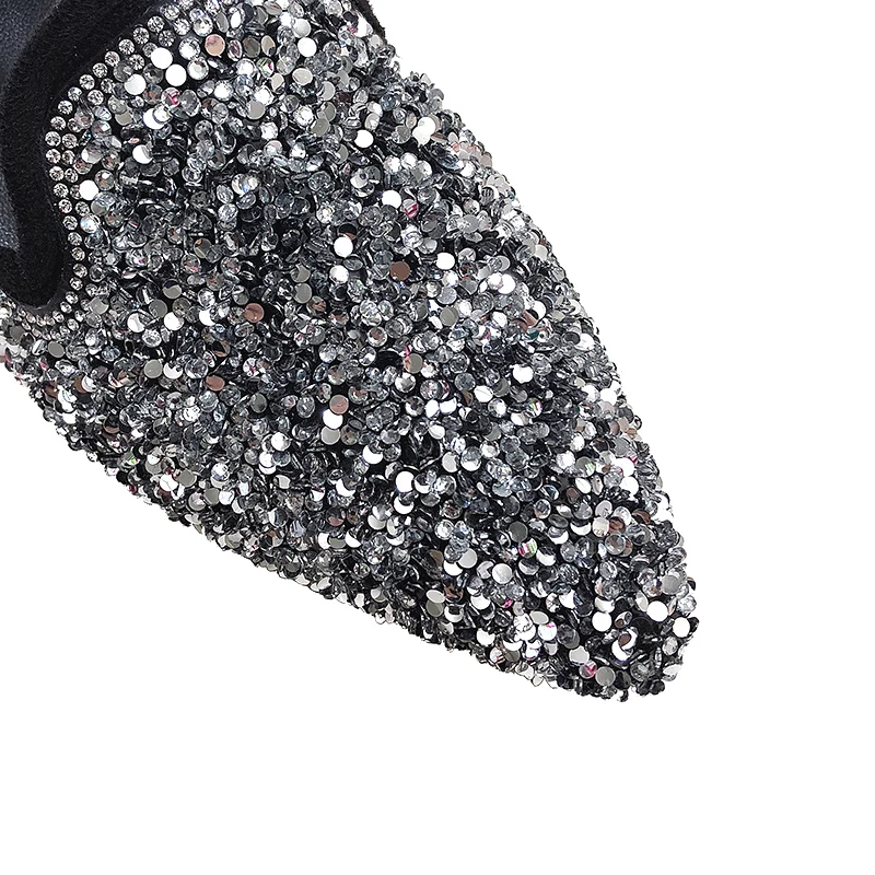 Женские шлепанцы с блестками Aphixta тканевые сандалии острым носком на квадратном