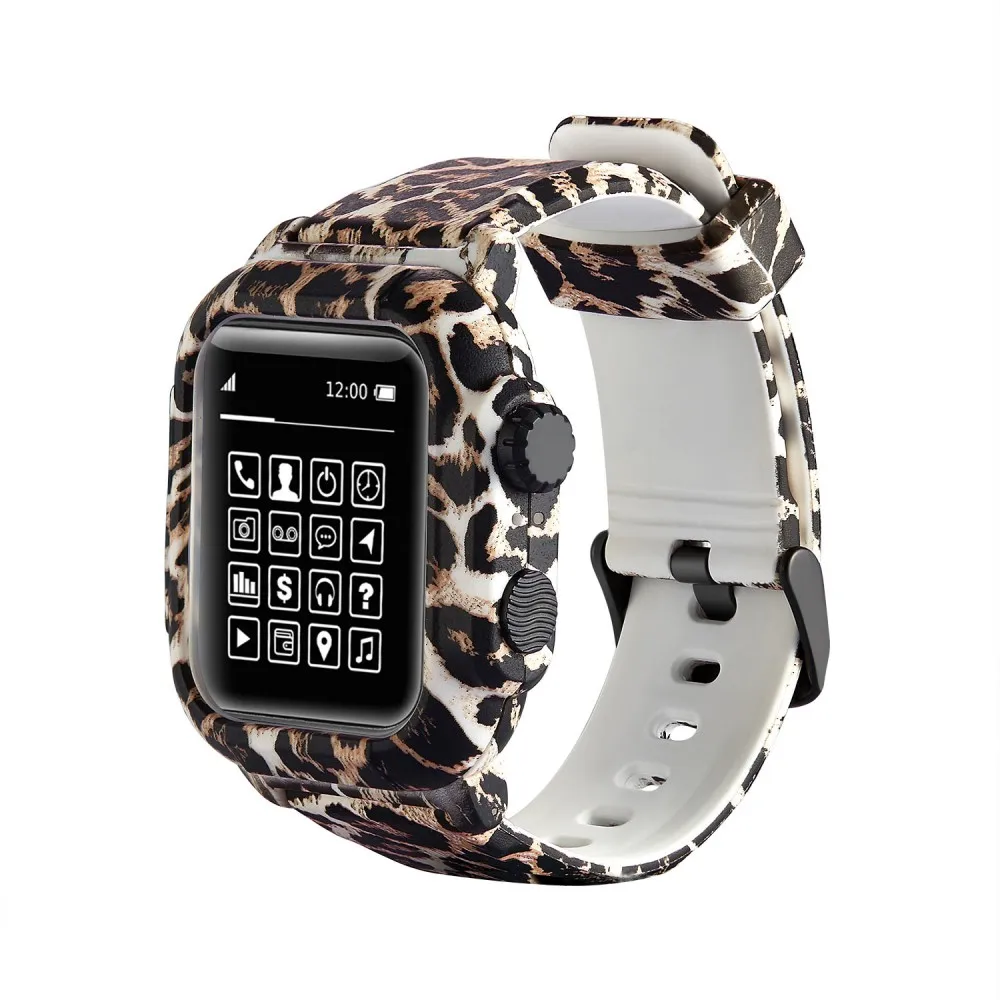 Леопардовый ТПУ силиконовый спортивный ремешок для Apple Watch серии 4 3 2 водонепроницаемый ударопрочный чехол для iWatch 42 мм 44 мм ремешки