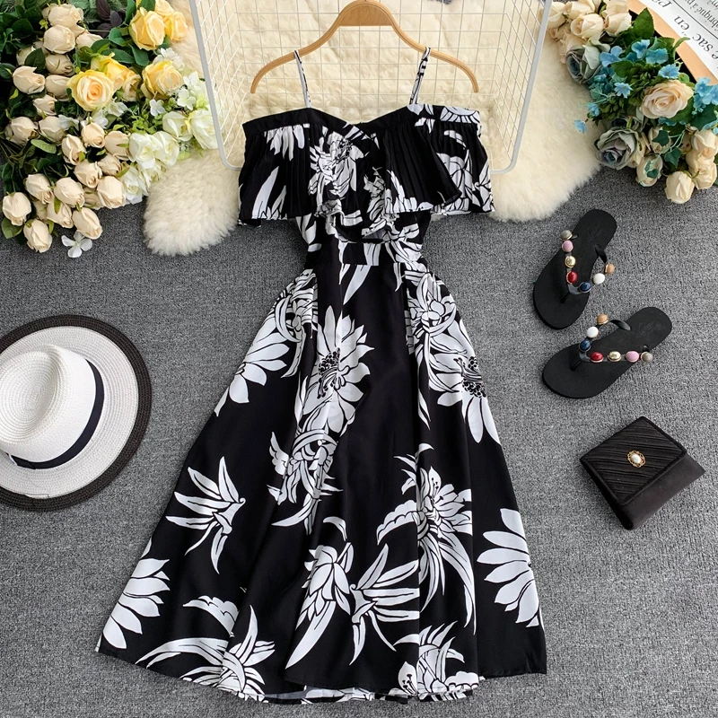 Женское плиссированное платье ALPHALMODA Пляжное с открытыми плечами высокой талией