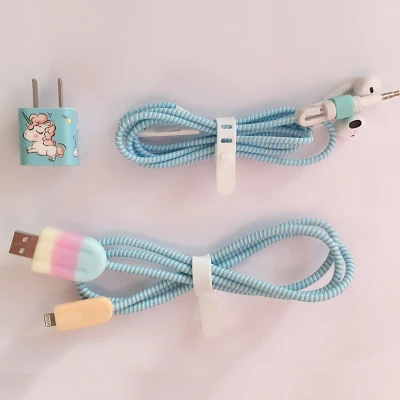 style3 Кабель намотки мультфильм USB протектор для кабеля передачи данных набор с наклейки для зарядного устройства Спиральный шнур протектор для iphone - Цвет: style3