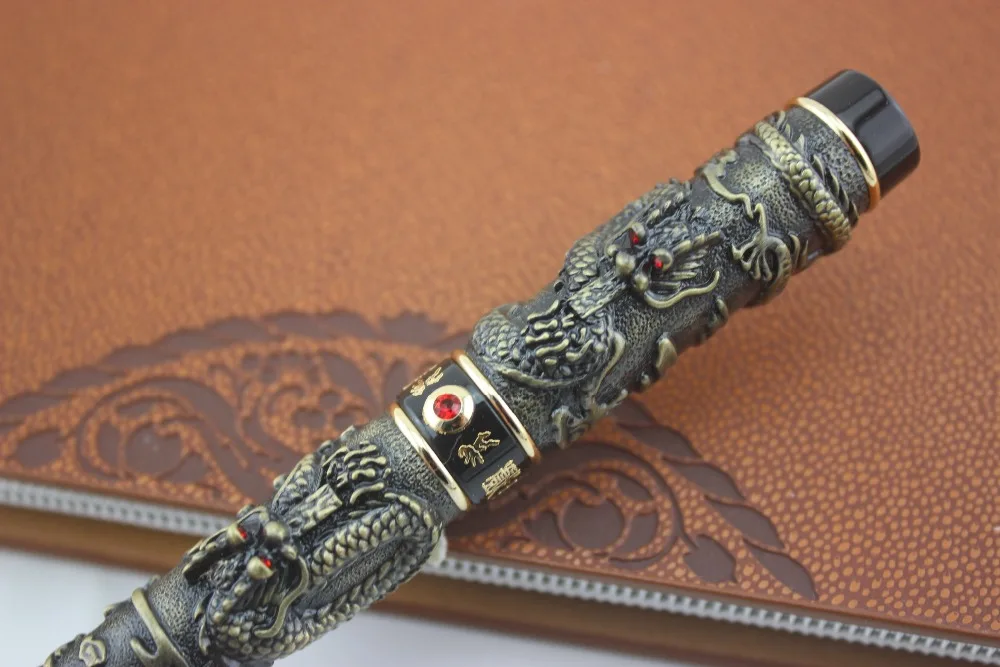 Jinhao винтажная Роскошная авторучка двойной играющий Дракон жемчуг Металлическая