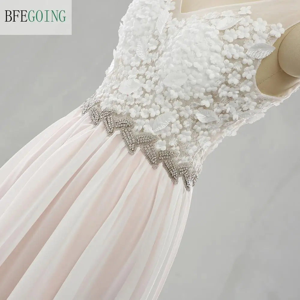 White Lace Appliques Chiffon Satin V-Neck Sleeveless A-Line Floor-Length Wedding Dresses Custom Made Bridal Gown | Свадьбы и