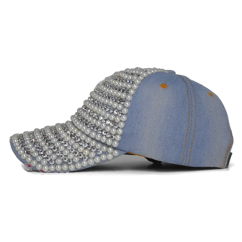 2020 модная бейсбольная кепка жемчужные стразы полями Женщины Snapback шапки джинсы в