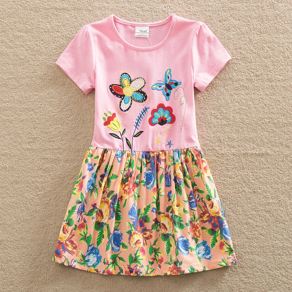 Летнее платье для девочек изящная хлопковая одежда с круглым воротником милая