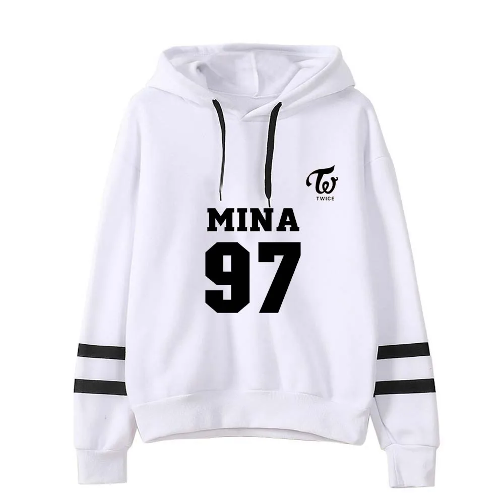white 8 Харадзюку полосатые толстовки K Pop TWICE MOMO TZUYU NAYEON JIHYO Kpop белая одежда женские пуловеры с длинным рукавом Толстовка Верхняя одежда - Цвет: white 8
