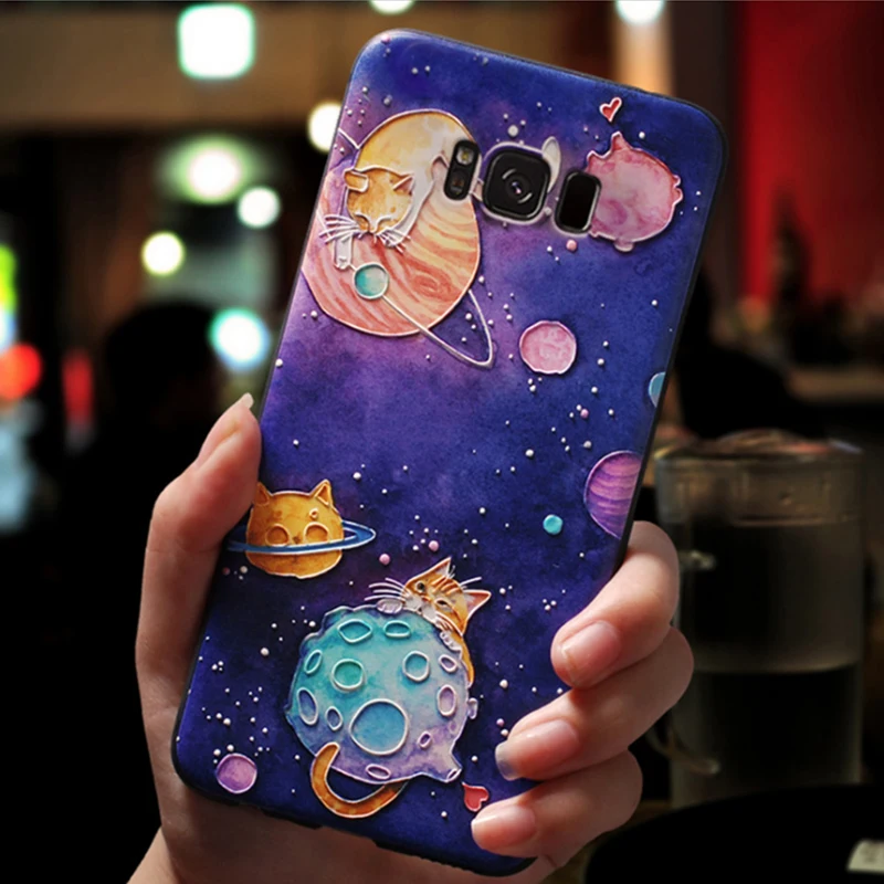 Чехол s для samsung Galaxy A50 A9 A5 A7 A8 A6 плюс A30 чехол для samsung S8 S9 S10 S10e S6 S7 плюс пространство кошки 3D рельеф - Цвет: maopaqiu