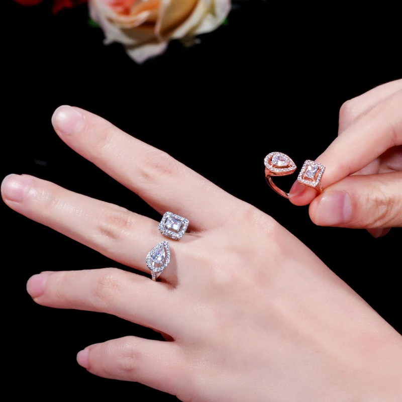 CWWZircons, открытые манжеты, великолепные камни из кубического циркония, модное серебряное и розовое золото, регулируемое кольцо для женщин R135