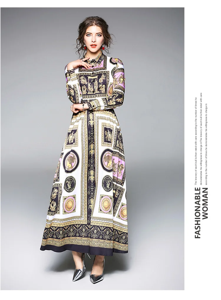 Элегантное женское подиумное Макси платье с длинным рукавом 2018 осеннее рубашка