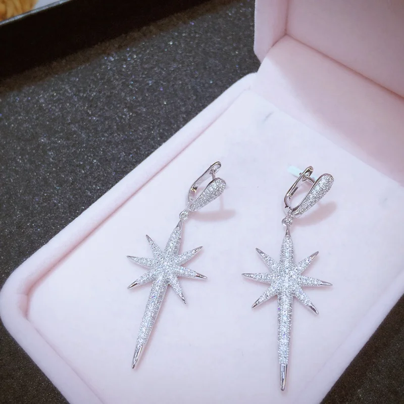 Женские серьги-гвоздики с фианитами свадебные ювелирные украшения подвесками в