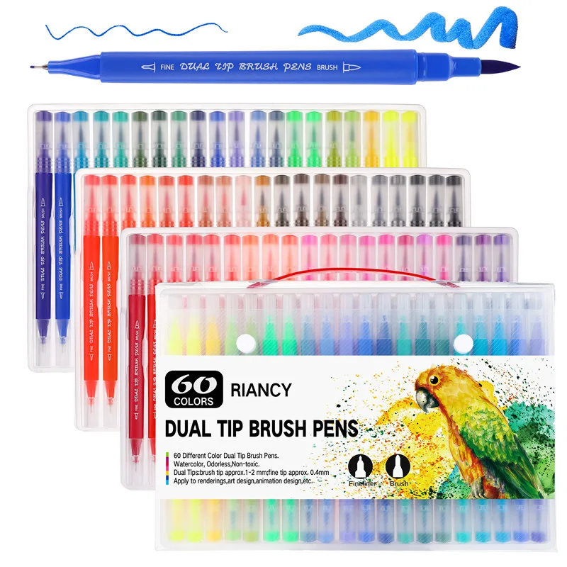 60 Colors 100 шт., цветные ручки, два кончика, кисть, маркер, ручка, акварель, тонкая подводка, художественные маркеры для раскрашивания, рисования, каллиграфии - Цвет: 60 Colors