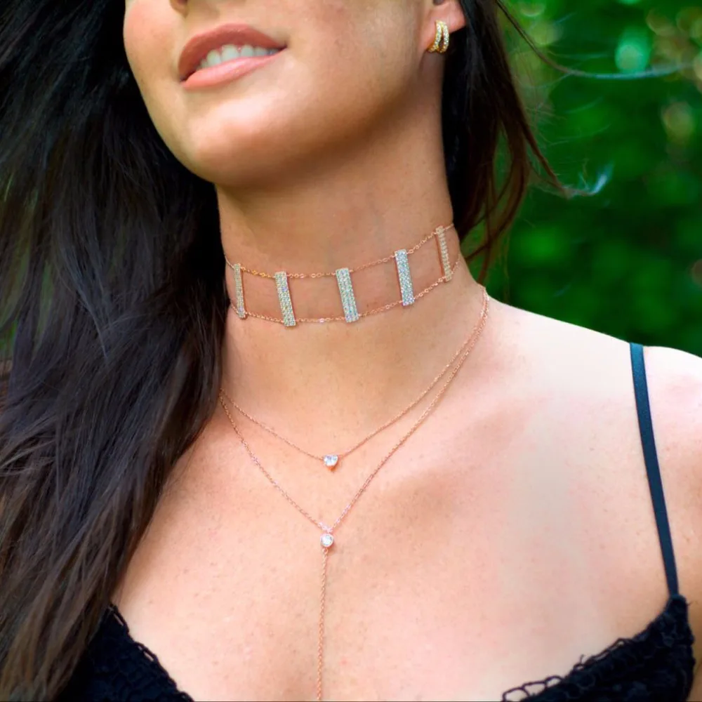 Модные чокеры с кубическим цирконием очаровательное короткое ожерелье