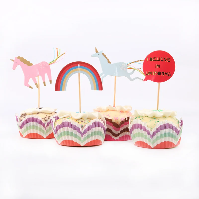 24 шт./лот Радуга лошадь Тема Вечеринка кекс Toppers Для семьи детский душ День