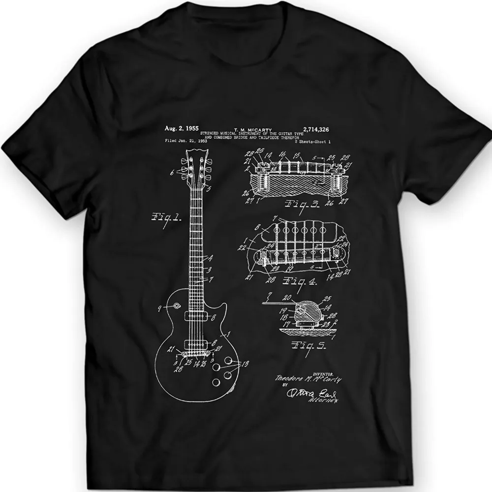 

Les Paul Guitar T-Shirt Music Tee Patent 2019 New Fashion Funny 100% Cotton Slim Fit Top Solid Color Company T Shirts