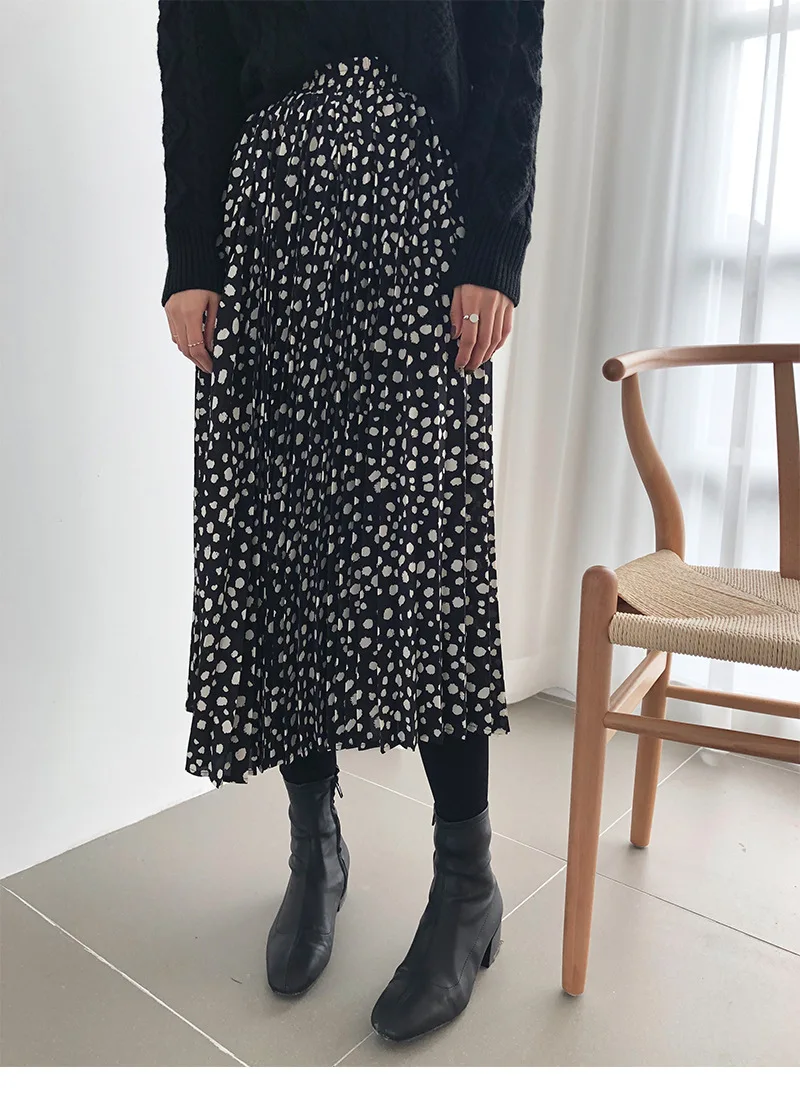 LIGE Высокая талия Волна печати юбка Корейская версия весной и летом новая