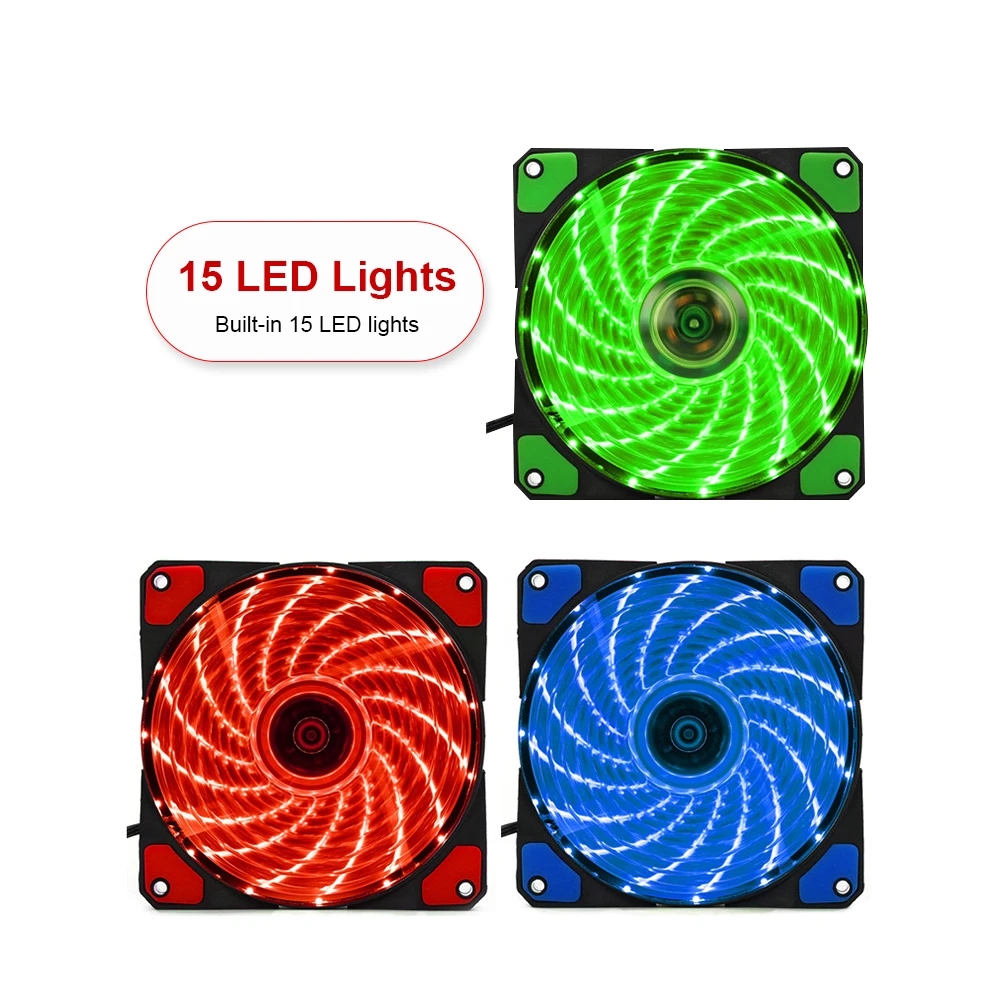 120 мм ПК компьютер 26 дБ Ультра тихий 15 светодиодов Корпус Вентилятор радиатор