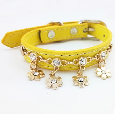 Yellow Шикарные Стразы, подвеска, ошейник для кошек, собак, ошейник из искусственной кожи для маленьких и средних котят, собак, чихуахуа, Йоркцев, 6 цветов, DOGGYZSTYLE - Цвет: Yellow