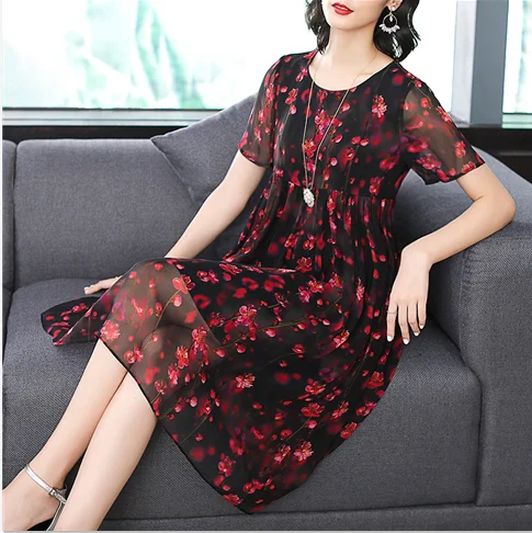 Женское винтажное платье с коротким рукавом элегантное свободное цветочным