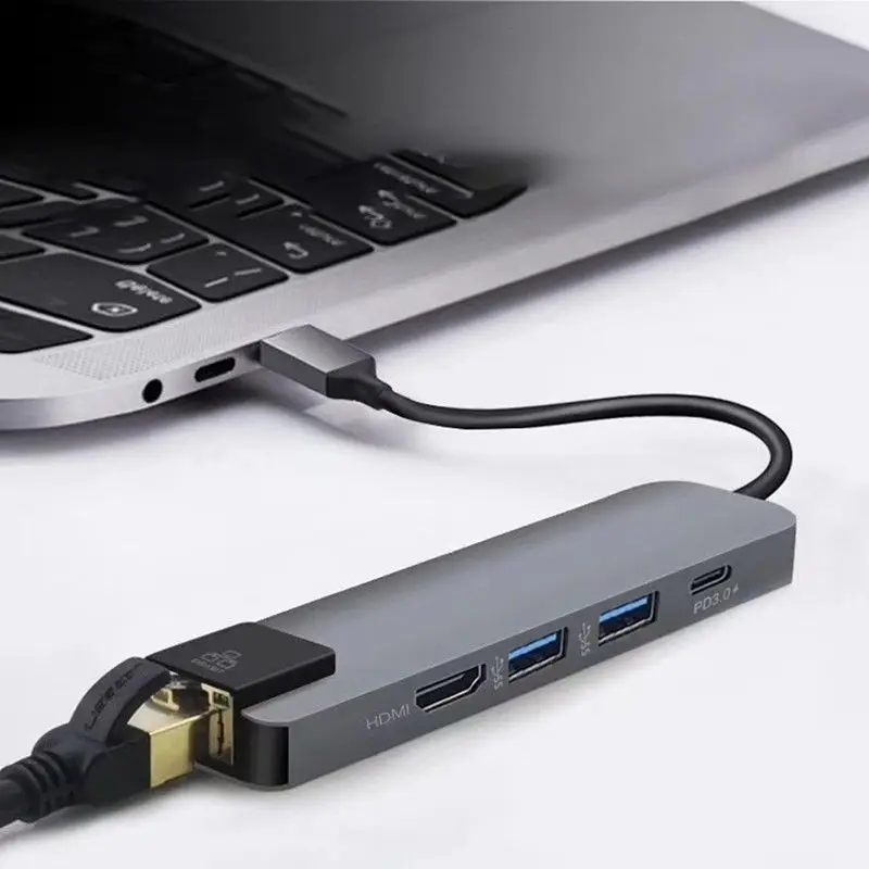 Адаптер Hdmi 4K USB C 5 в 1 адаптер Gigabit Ethernet Rj45 Lan C9|Кабели HDMI| |