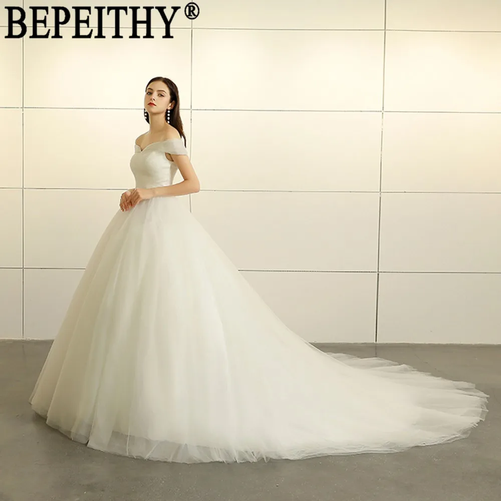 Свадебное платье с открытыми плечами BEPEITHY Vestido de noiva простое Тюлевое со складками