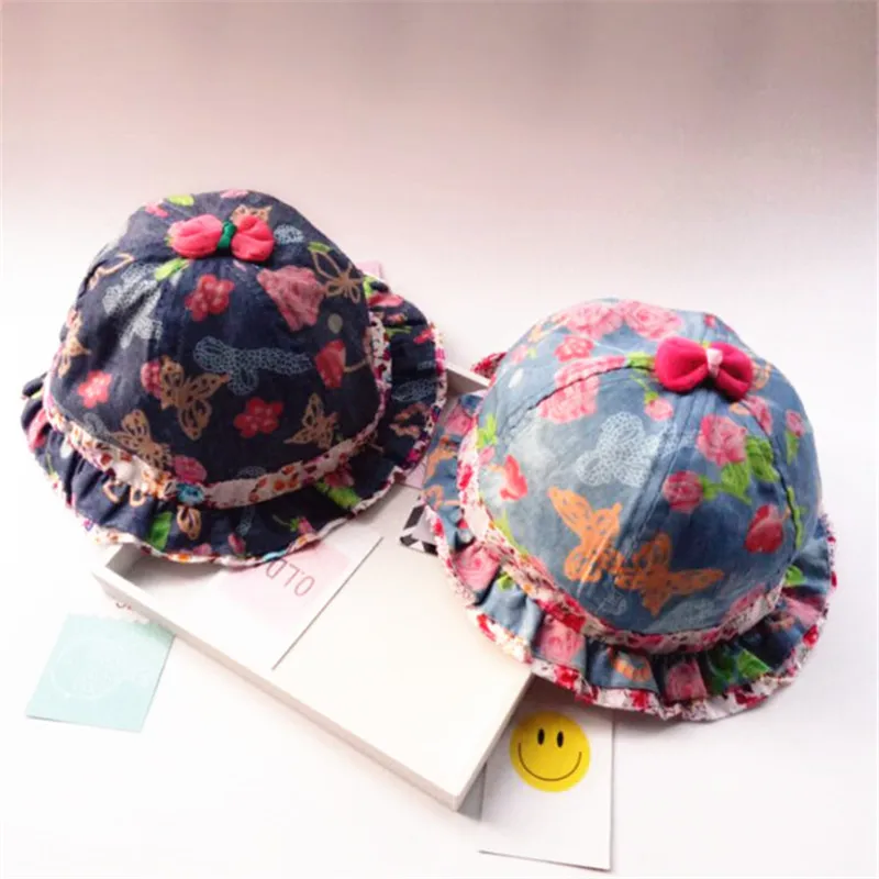 Шляпа с цветочным рисунком для маленьких девочек Красивая джинсовая хлопковая