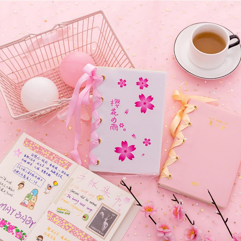 96 листов в случайном порядке 18 5*12 5 см ПУ покрытие шелковая лента розовая Сакура