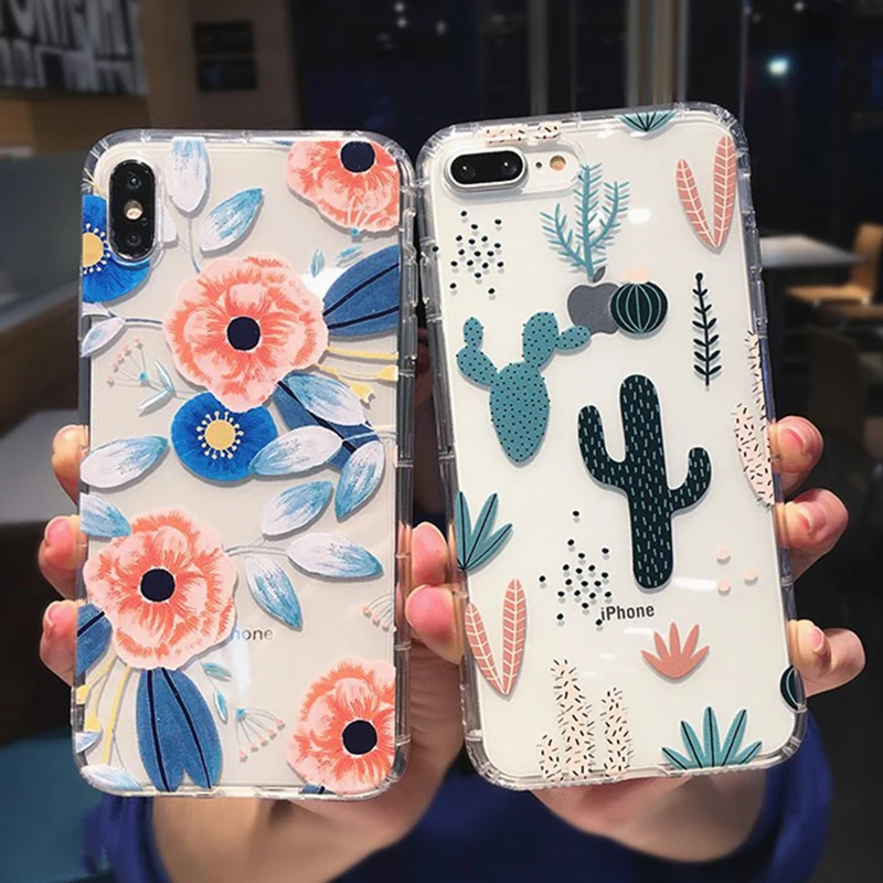 Чехол для телефона LOVECOM для iPhone 11 Pro Max XS Max XR 6 6s 7 8 Plus X противоударный прозрачный мягкий ТПУ классический цветы и кактус Ba