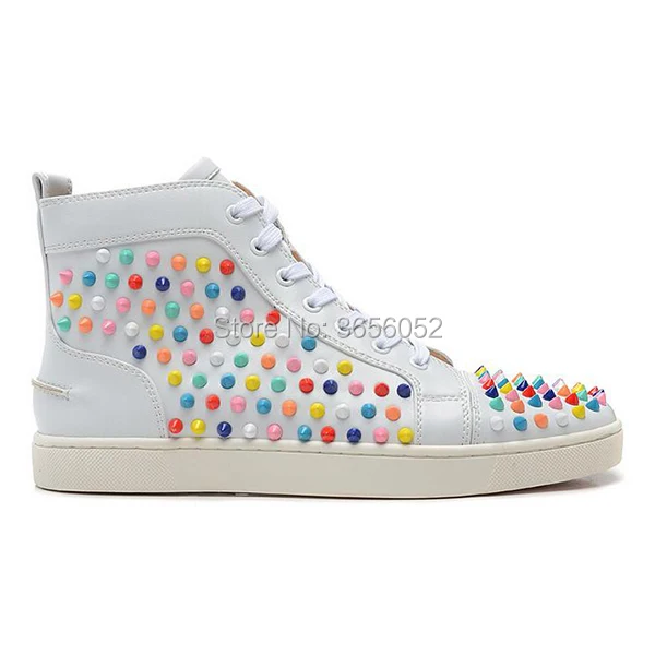 Qianruiti Designer Superstar High Top Sneakers Men Lace Up Flat Ankle Boots Leather Zapatillas Rivet Studded Mens Shoes Casual |