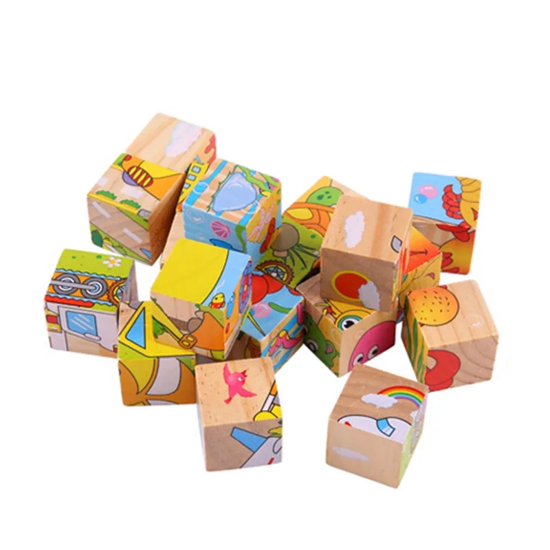 

Hot Selling 3D Children Wooden Animal Puzzles 6 Sides Cartoon Educational Learning Jigsaw PuzzleToys For Kids