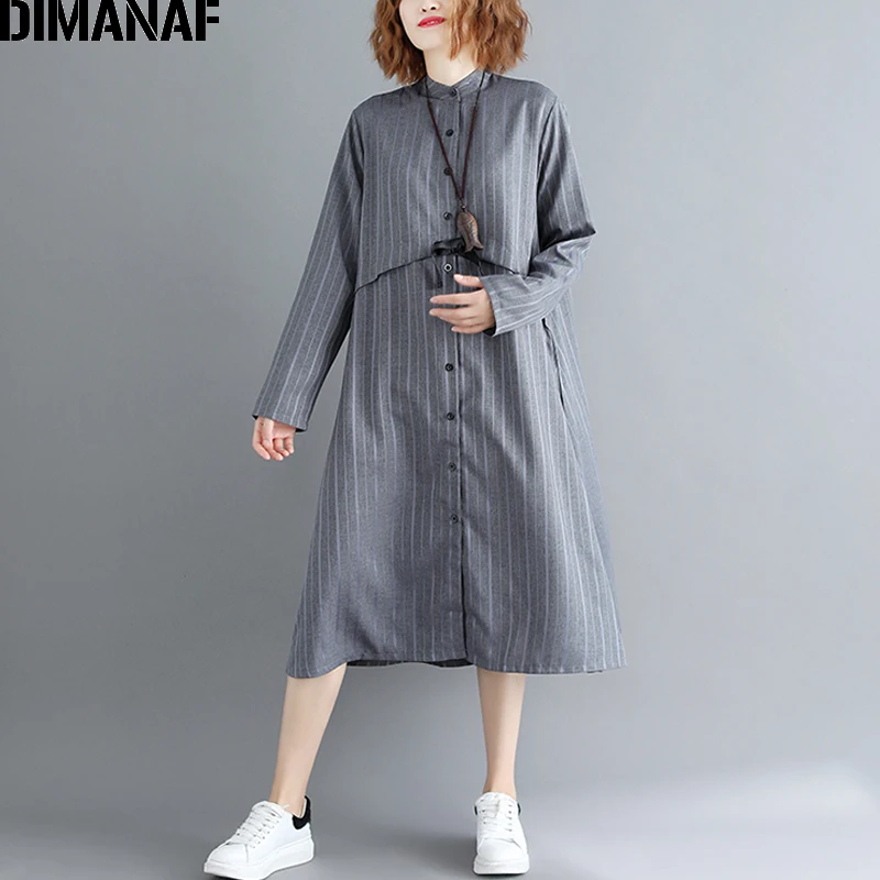 DIMANAF женское платье размера плюс ТРАПЕЦИЕВИДНОЕ элегантное Vestidos Полосатое