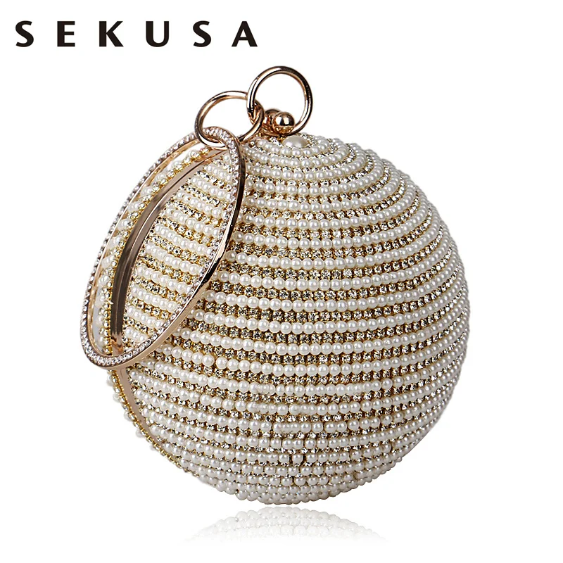 Женская вечерняя сумочка SEKUSA из бисера металлический кошелек с бриллиантами