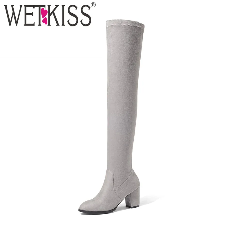 WETKISS/2018 женские пикантные Стрейчевые высокие сапоги до бедра женская обувь на
