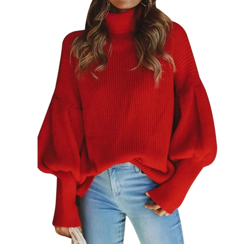 CALOFE Brand New Turtleneck Sweater Women Pullover Knitted Sweaters Female Autumn Fashion Design Lantern Sleeve Casual | Женская одежда